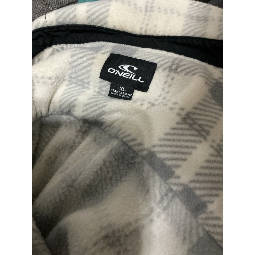 Men's O'Neill Plaid Flannel Shirt Jacket Gray White Snap Button Size XL - Picture 6 of 7